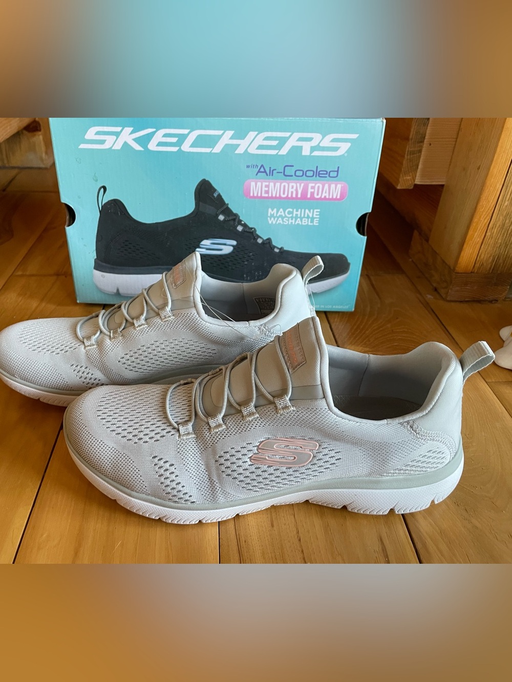 Skechers Women's Light Gray and Rose Gold Slip-On Sneakers